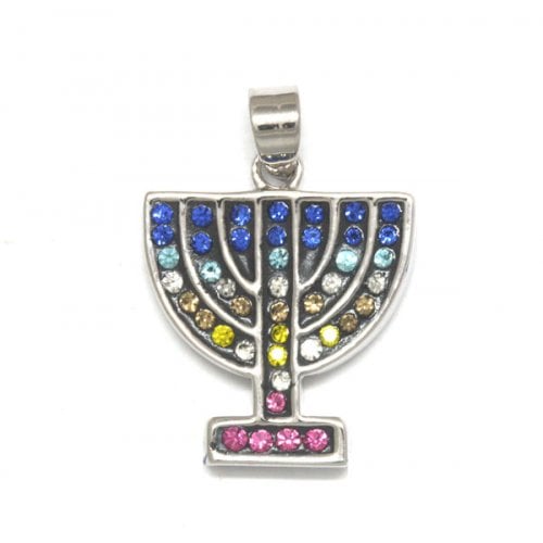 7 Branch Menorah Pendant with lively stones