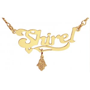 Gold Filled English Name Necklace with Hamsa pendant