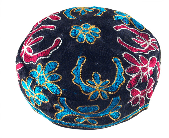 Black Bucharian Hand Embroidered Kippah   54cm / 21.2  