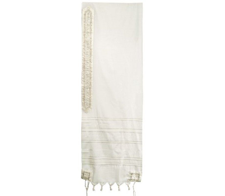 1 in stock-Yair Emanuel Wool Tallit Stripes and Embroidered Jerusalem Images - Silver
