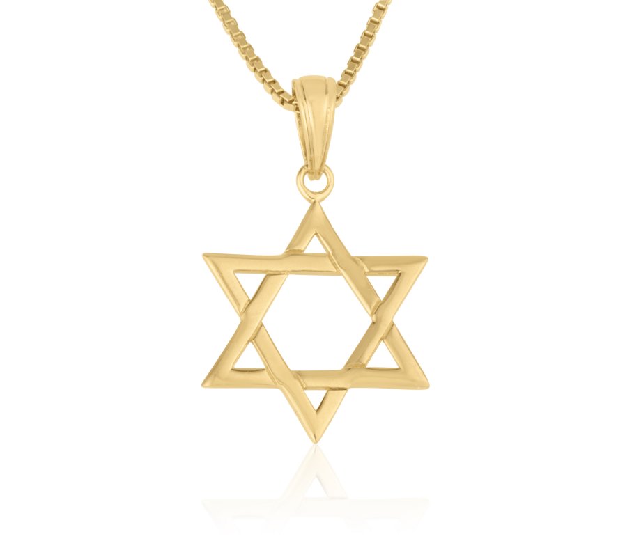 14K Gold Necklace, Classic Shaped Star of David Pendant – Smooth Finish