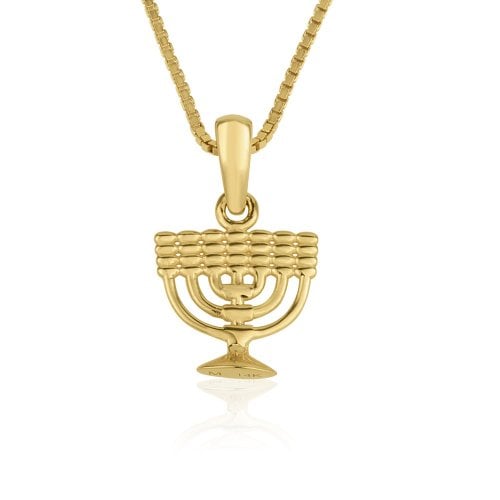 14K Gold Necklace with 7 - Branch Temple Menorah Image Pendant