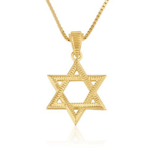 14K Solid Gold Necklace with Textured Star of David Pendant - Choice of Lengths