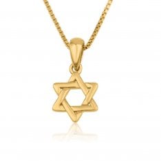 14K Solid Gold Pendant Necklace with Star of David, Smooth Finish