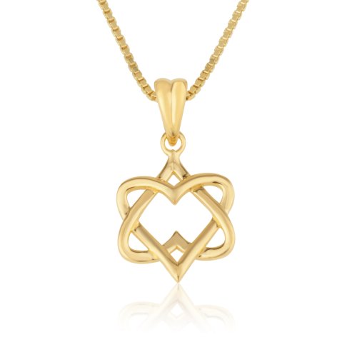 14k Gold Pendant Necklace Interlocking Hearts Forming Star of David