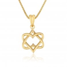 14k Gold Pendant Necklace with Interlocking Hearts Forming Star of David