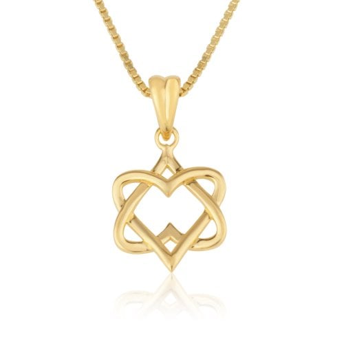 14k Gold Pendant Necklace with Interlocking Hearts Forming Star of David