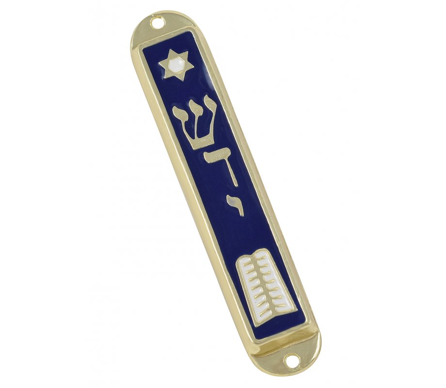 24K Gold Plated Mezuzah Case - Ten Commandments and Star of David