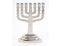 7 Branch Menorah with Jerusalem Judaic Symbols and Breastplate, Silver  6.2