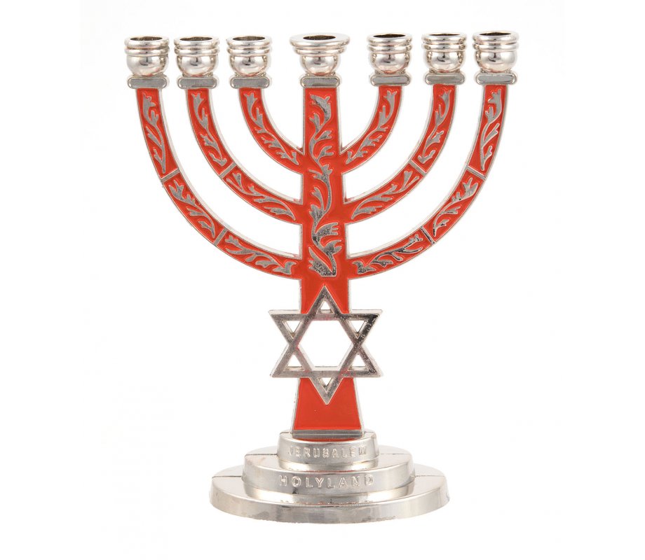7-Branch Menorah, Red on Silver with Breastplate and Star of David – 5.2