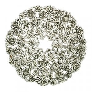 Yair Emanuel Circular Trivet with Floral and Star of David Design - Silver