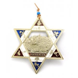Gold Plated Star of David Wall Hanging with Twelve Tribes and Jerusalem Images