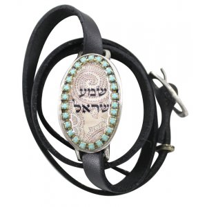Paisley Shema Yisrael Kabbalah Leather Multiwrap Bracelet by Iris