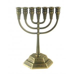 Seven Branch Menorah with Jerusalem Images, Copper - Option 5.3" or 8.6" Height