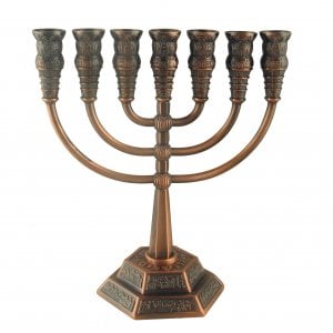 Seven Branch Menorah with Jerusalem Images, Bronze – Option 5.3" or 8.6" Height