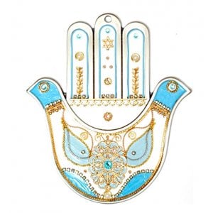 White and Blue Dove Hamsa by Ester Shahaf