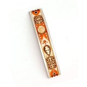 Curved Pewter Mezuzah Case in Autumn Shades by Ester Shahaf