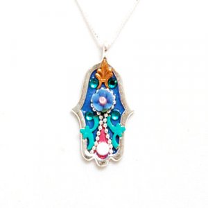 Flower Power Silver Hamsa Necklace by Ester Shahaf