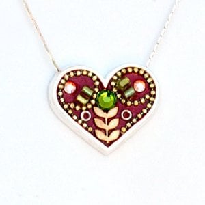 Maroon Heart Necklace in Silver - Shahaf