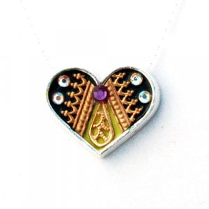 Shahaf Heart Necklace in Green and Gold