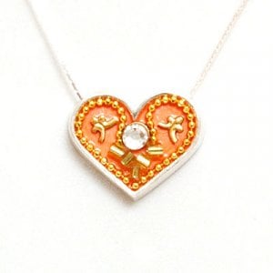 Silver Heart Necklace in Peach by Ester Shahaf