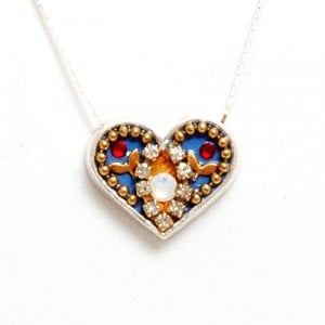Silver Heart Necklace with Flower by Ester Shahaf