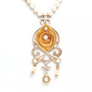 Silver Pearl Necklace with Pendant by Ester Shahaf
