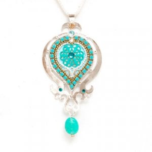 Turquoise Enamel Silver Necklace by Ester Shahaf