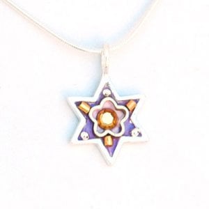 Purple Flower Star of David Necklace by Ester Shahaf