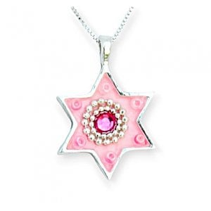 Pink Star of David Necklace with Crystal by Ester Shahaf