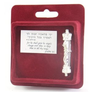 Silver Plated Car Mezuzah with Visible Scroll - Divine Name and Crown Design