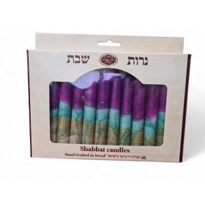 Decorative Handmade Galilee Shabbat Candles - Purple & Light blue with Streaks