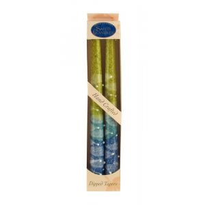 Pair of Galilee Handcrafted Decorative Taper Candles - Blue and Aqua-Yellow