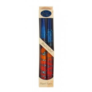 Pair of Galilee Handcrafted Decorative Taper Candles - Red, Blue and Orange
