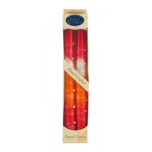 Pair of Galilee Handcrafted Decorative Taper Candles - Red, Orange and White