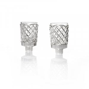 Pair of Glass Oil/Candle Inserts with Silver Plated Criss Cross Design