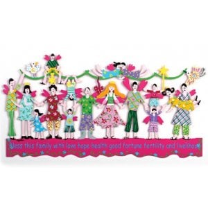 Tzuki Art Hand Painted Wall Sculpture with Bless this Family in English - Violet
