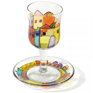 Painted Wineglass and Saucer - Jerusalem Old City design
