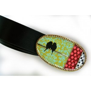 Leather Belt with Enamel Bird Buckle by Iris Design