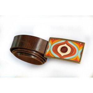 Leather Belt with Enamel Buckle by Iris Design