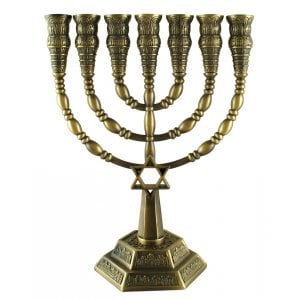 Decorative Seven Branch Menorah with Star of David, Bronze - 6" or 9.4" Height