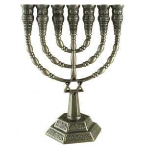 Decorative 7 Branch Menorah with Star of David, Pewter – Option 9.4” or 6” Height