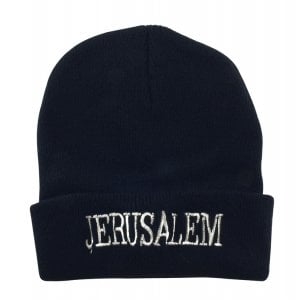 Black Knit Acrylic Cap - JERUSALEM on the brow