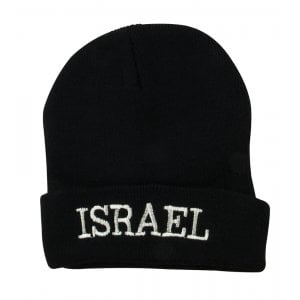 Black Knit Acrylic Cap - ISRAEL on the brow