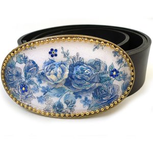 Leather Belt with Floral Enamel Buckle by Iris Design