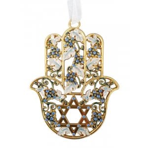 Hamsa Wall Decoration – Grape Clusters with a Star of David and Blue Stones