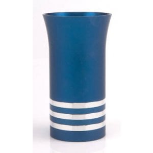 Blue Kiddush Cup with Silver Stripes by Agayof