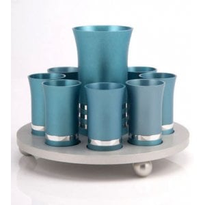 Teal-Silver 9 Kiddush Cup Set by Agayof
