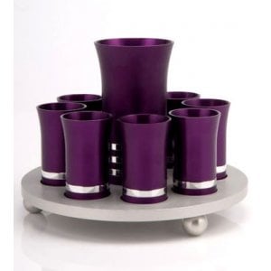 Purple-Silver Kiddush Cup Set by Agayof