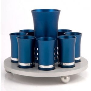 Blue-Silver Kiddush Cup Set with 8 Cups by Agayof